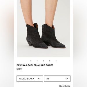 Isabel Marant Dewina Short Ankle Cowboy Western Leather Suede Boots Black